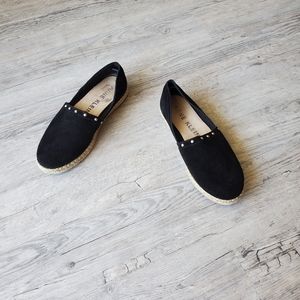 Anne Klein iFlex espadrilles shoes woven black leather studded size 7.5